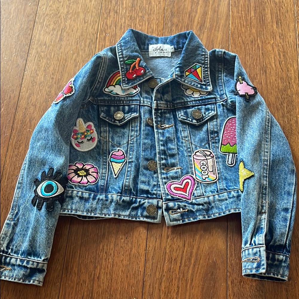 Lola and The Boys Girls Jean Jacket with Colorful Patches
Size 4